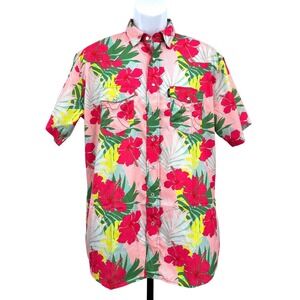 Hooey Habitat SOL Shirt Pink Floral Short Sleeve Pearl Snap Front Men's Large